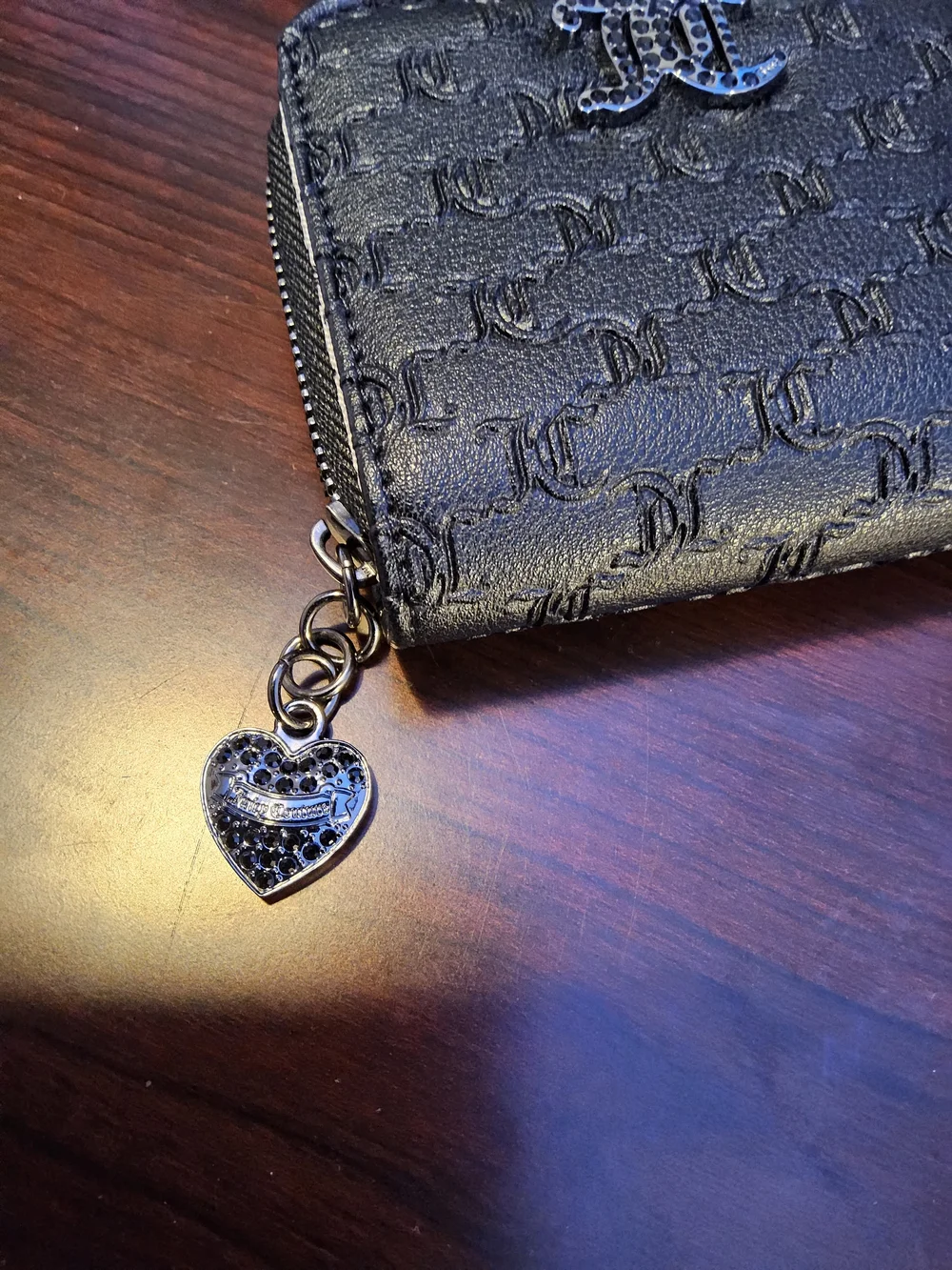 NWOT Juicy Couture Black Embossed Mini Wallet with Heart Charm